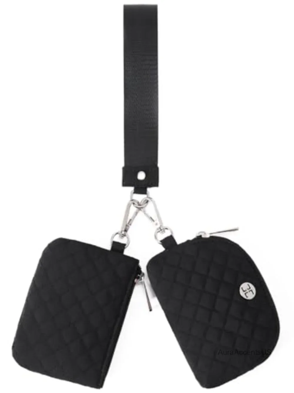 Mini Zip Around Wristlet Wallet Dual Pouch Coin Purse Keychain